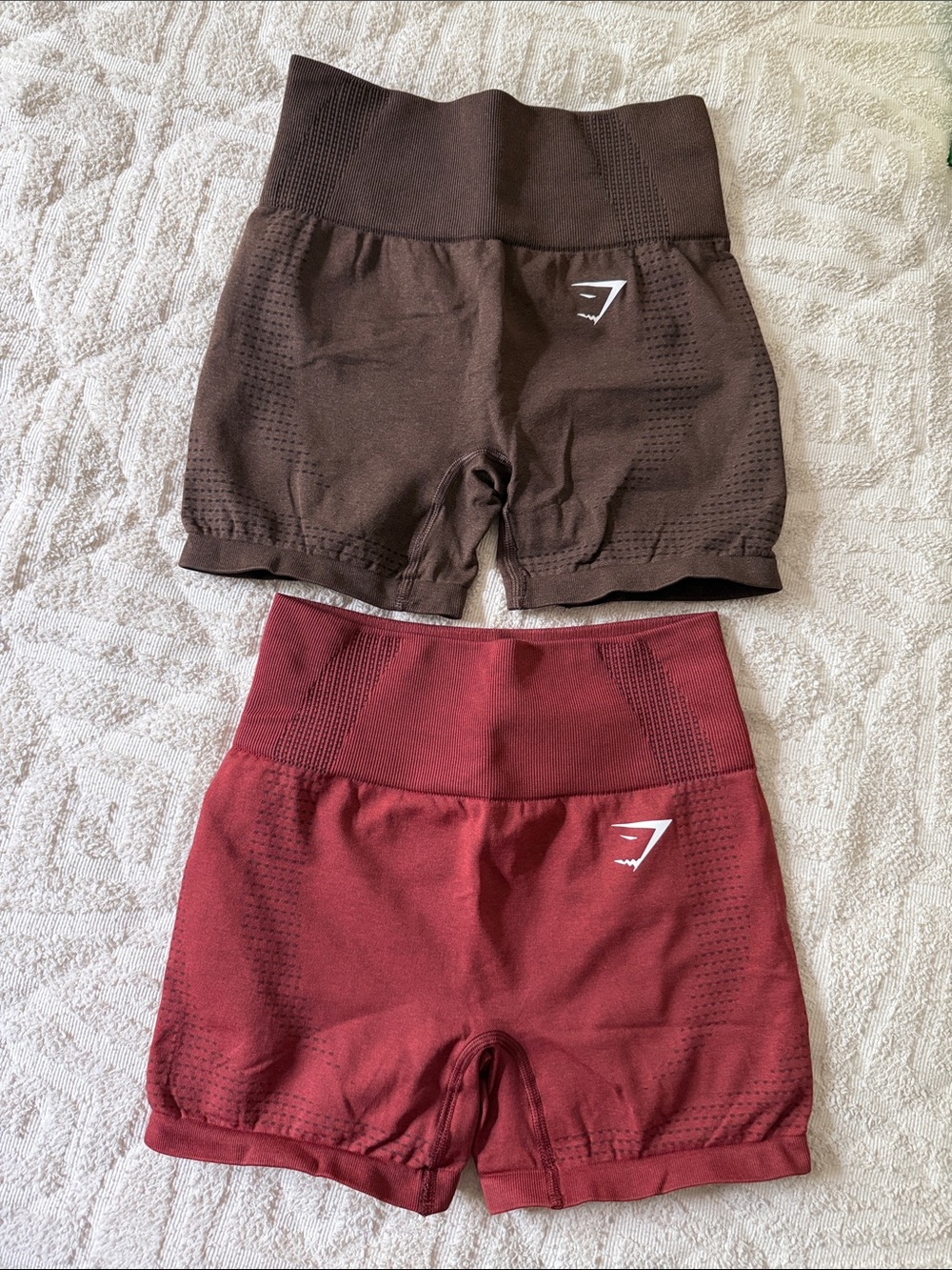 Gymshark Seamless High-Waist Shorts in Brown and Burgundy
